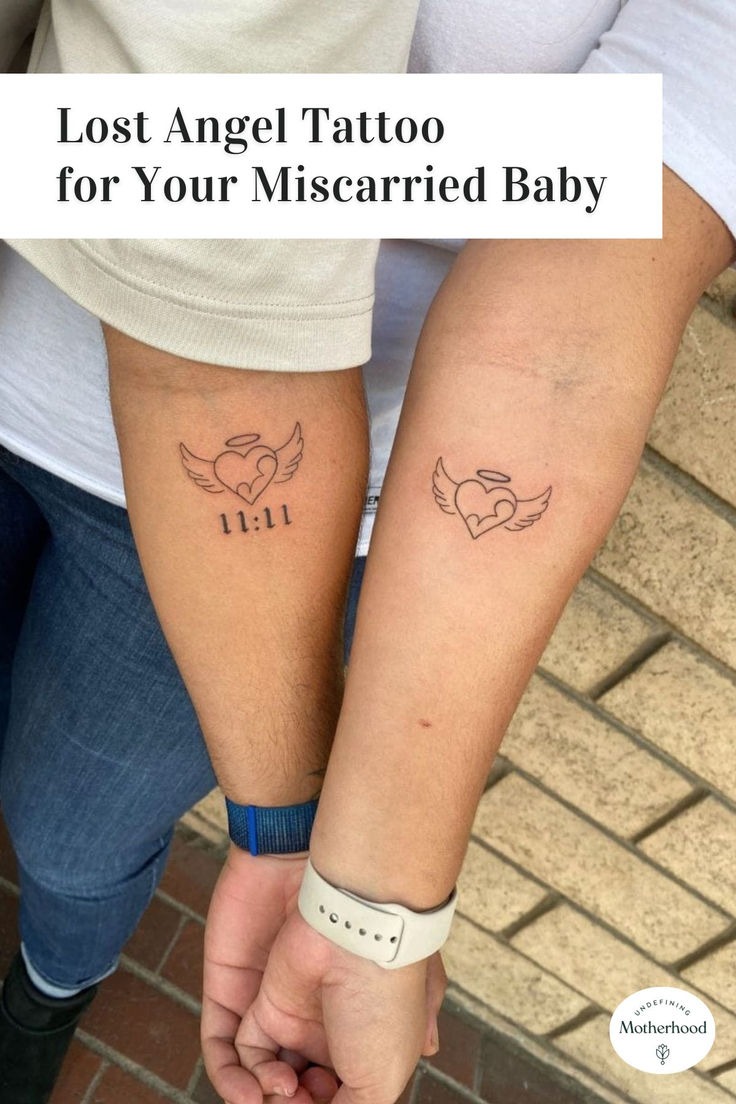 Matching angel heart memorial tattoos