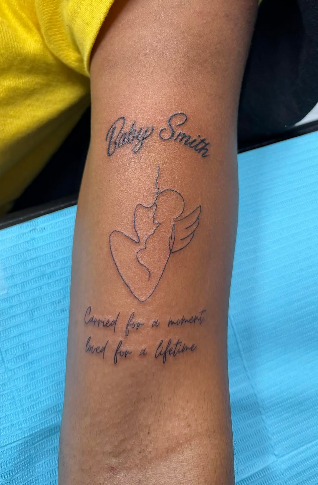 Minimalist Angel Outline Memorial Tattoo