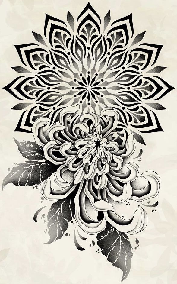 Chrysanthemum and Mandala Fusion Art
