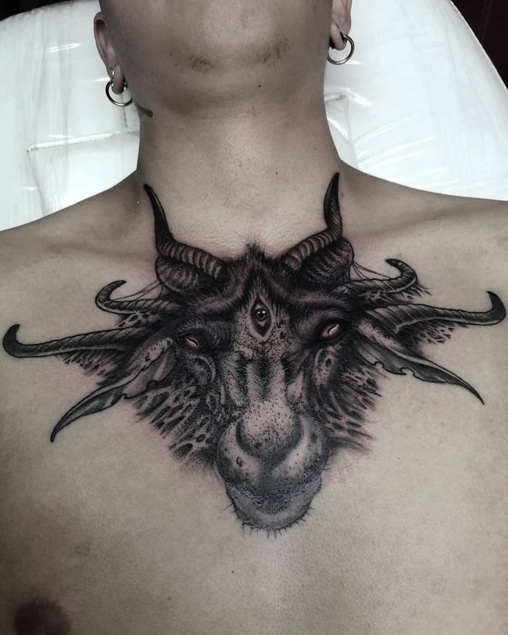 Detailed Baphomet Chest Tattoo