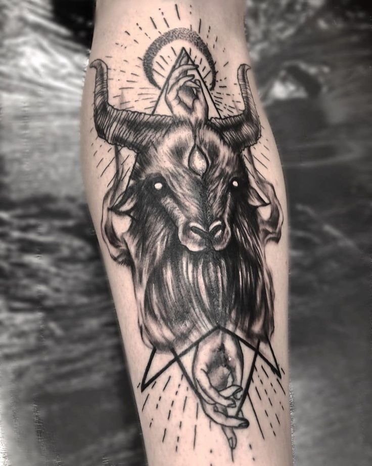 Mystical Baphomet Leg Tattoo