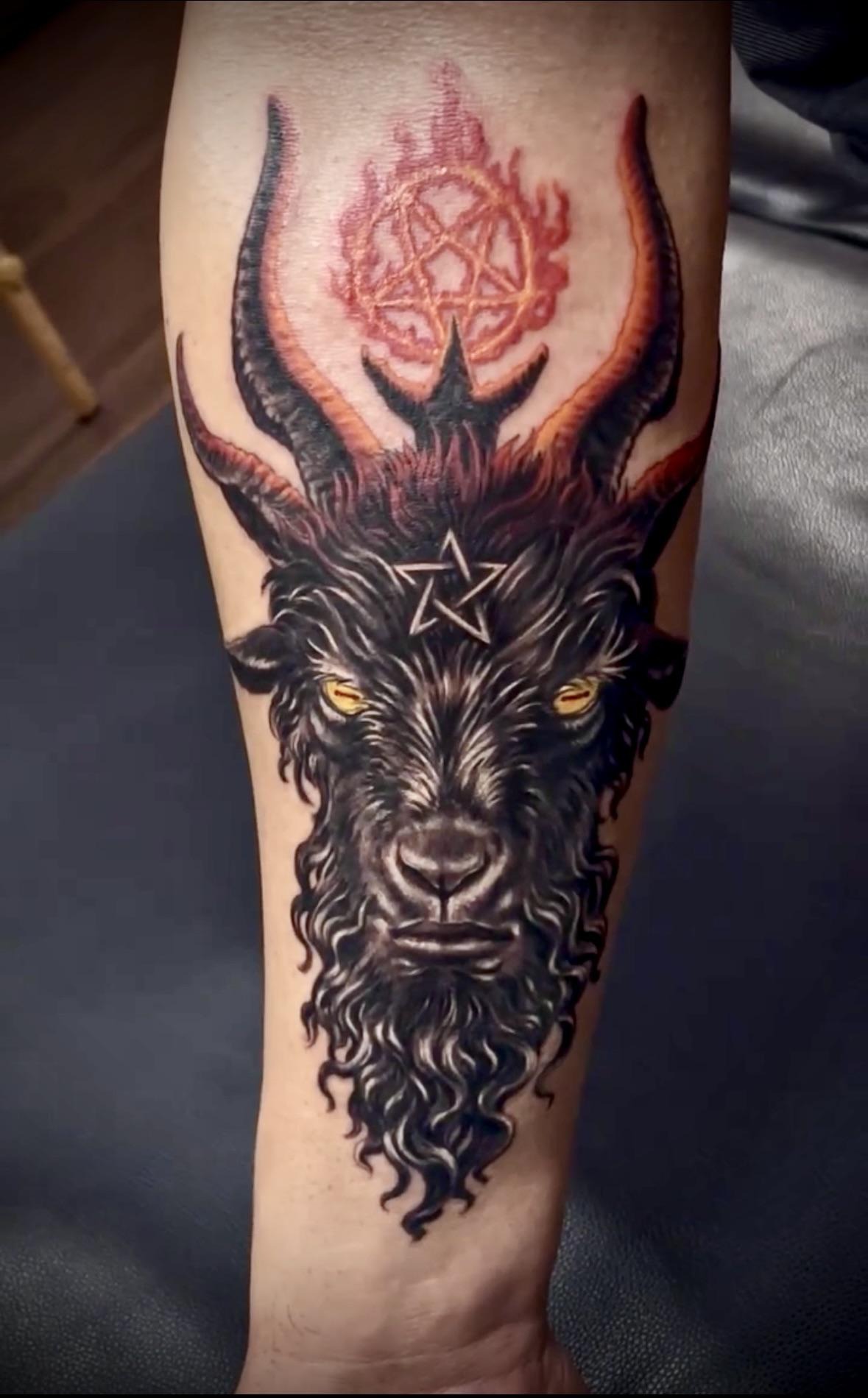 Intricate Realistic Baphomet Forearm Piece