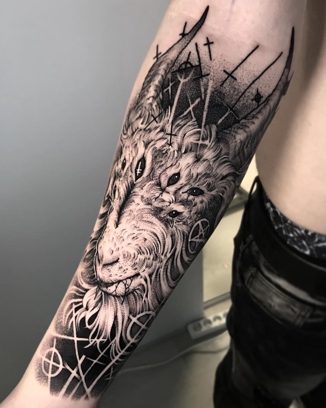 Intricate Baphomet Forearm Tattoo Design
