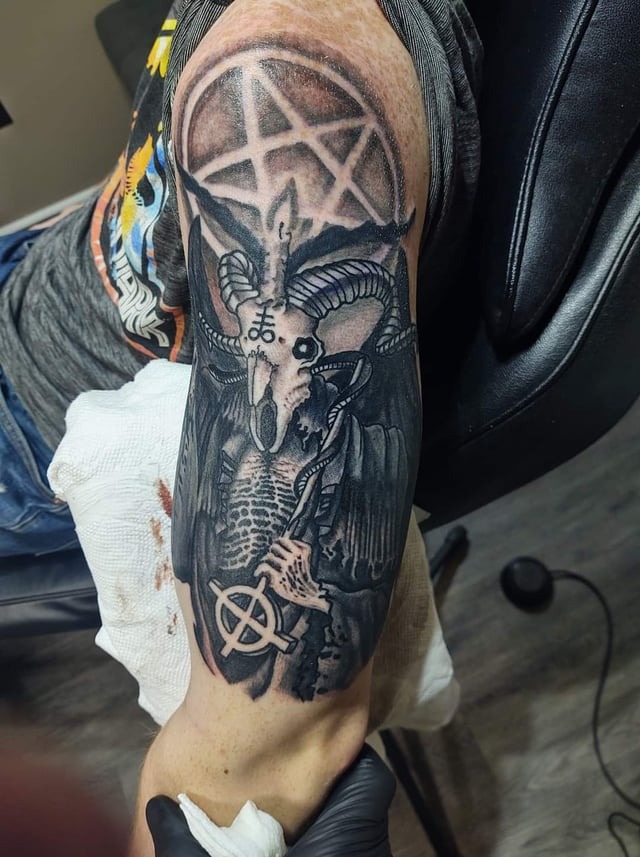 Occult-Inspired Baphomet Arm Tattoo