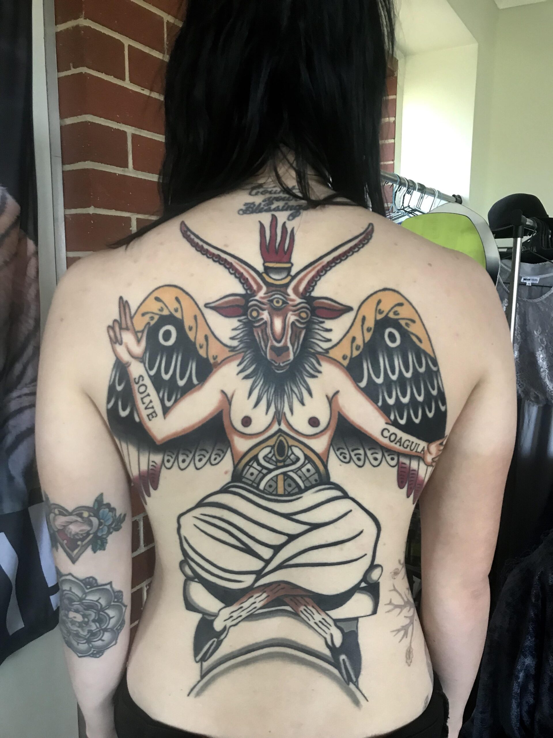 Classic Illustrated Baphomet Back Tattoo