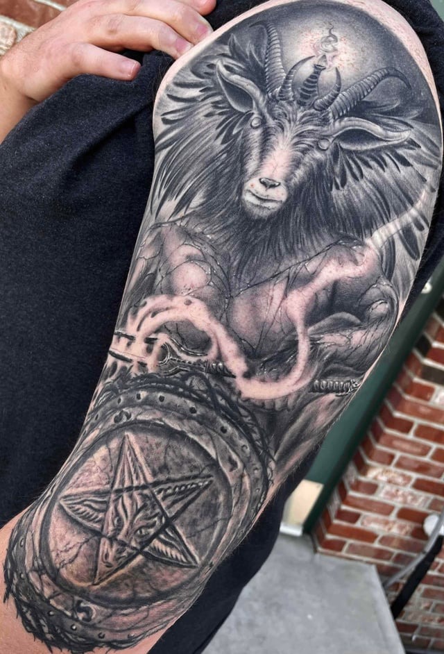 Bold Baphomet Shoulder Tattoo Piece
