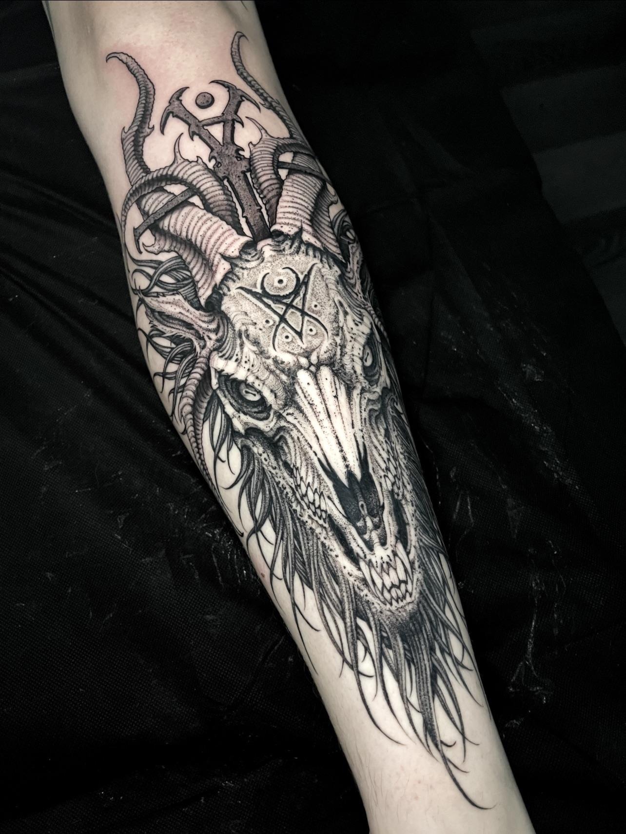 Detailed Baphomet Skull Illustration Tattoo
