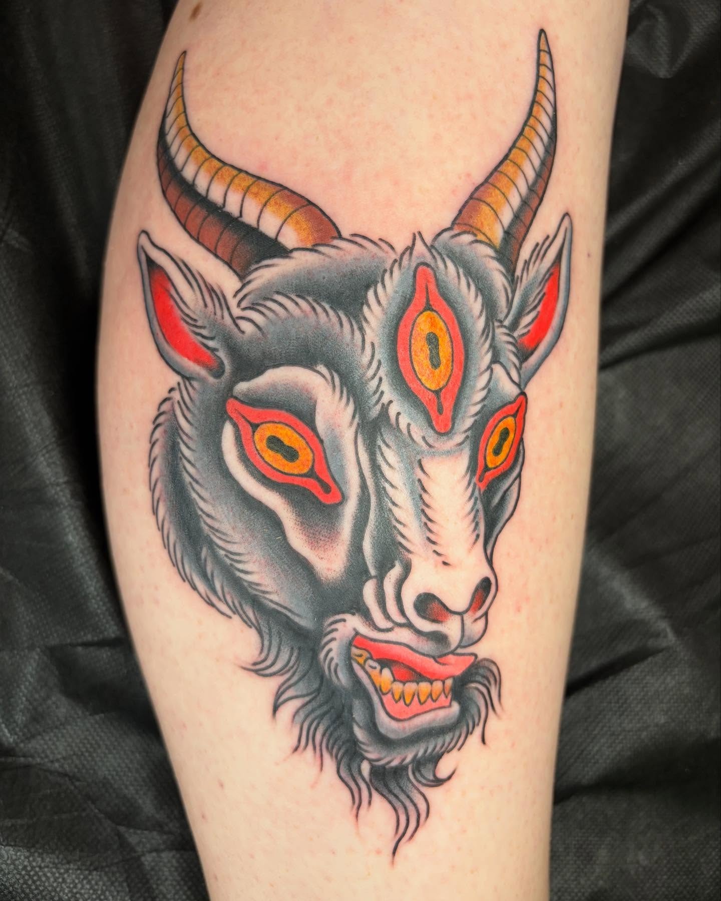 Neo-Traditional Goat Head Tattoo