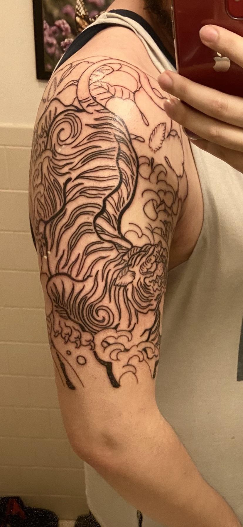 Detailed Tiger Outline Arm Tattoo