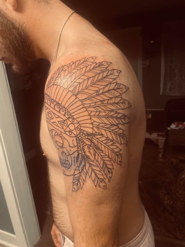 Bold Headdress Outline Tattoo