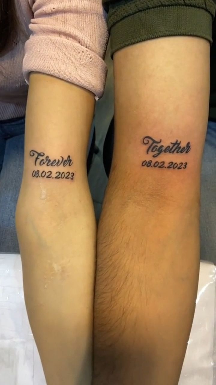 Matching Script Tattoos for Couples