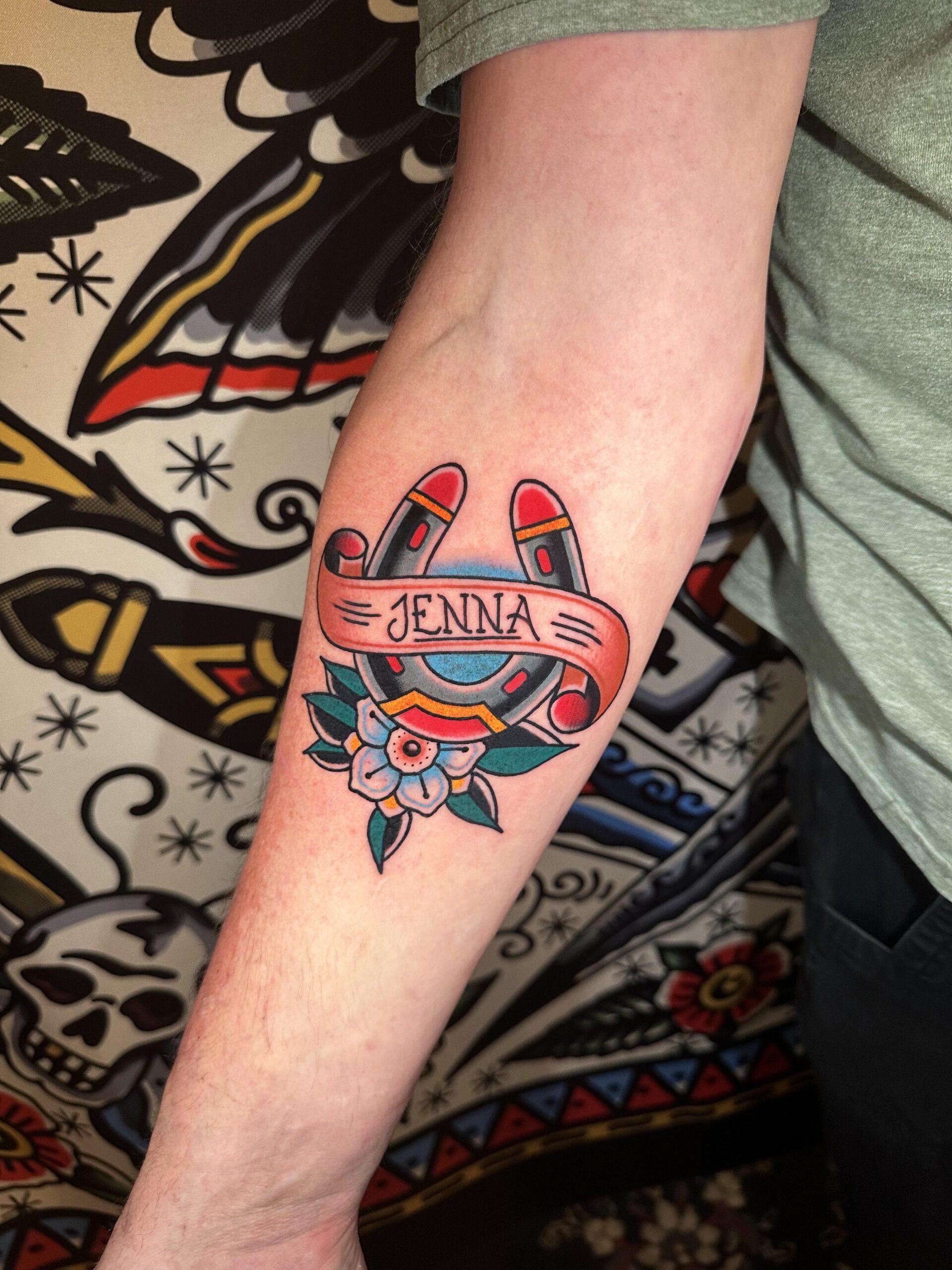 Traditional Horseshoe Name Tattoo