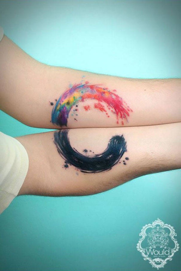Abstract Watercolor Matching Tattoos