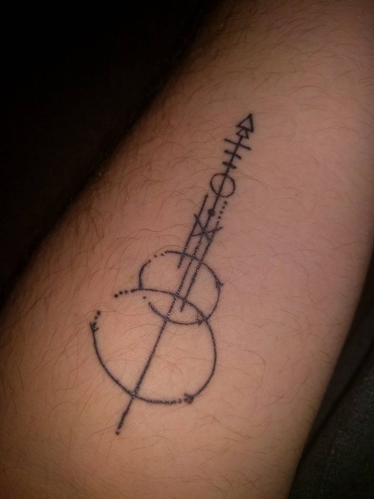 Elegant Geometric Guitar Line Art Tattoo