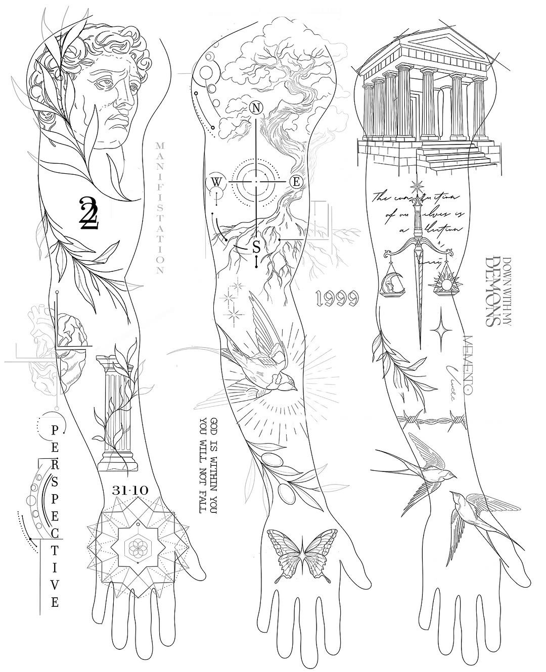Elegant Fine Line Tattoo Flash Sheet