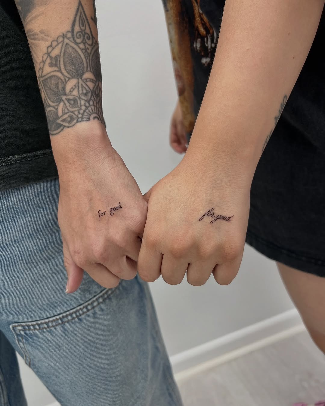 Minimalist Fine Line Couple Tattoos