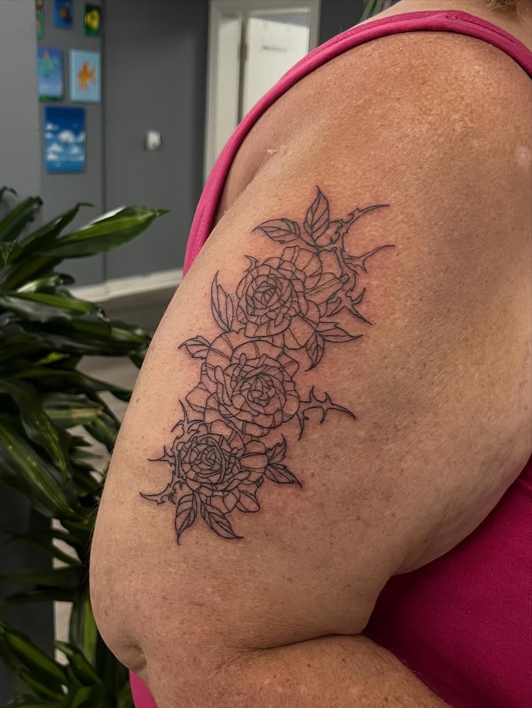 Delicate Floral Line Art Tattoo