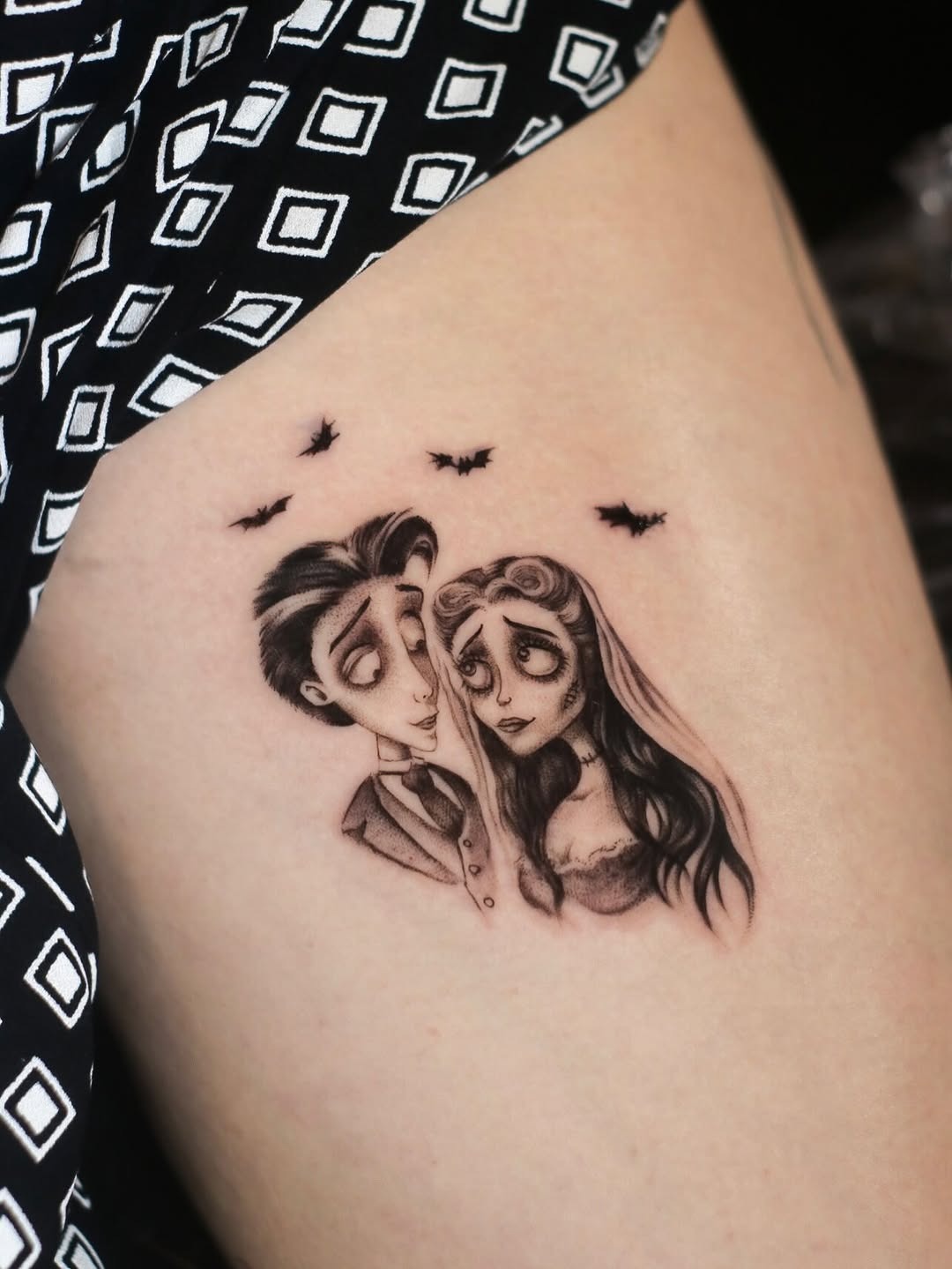 Whimsical Corpse Bride Tattoo Idea
