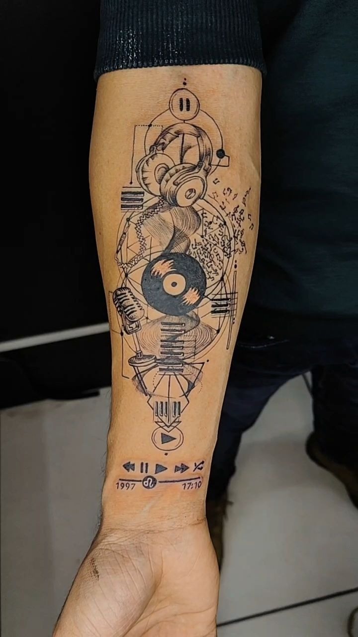Intricate Music Player Sleeve Tattoo