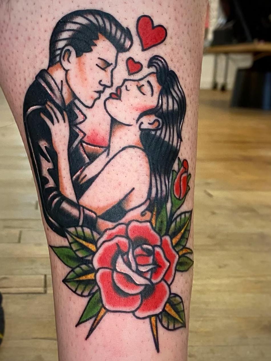 Vintage Style Romantic Couple Tattoo