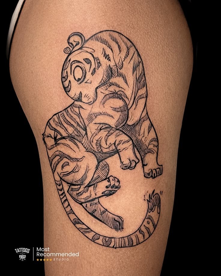 Minimalist Tiger Line Art Tattoo