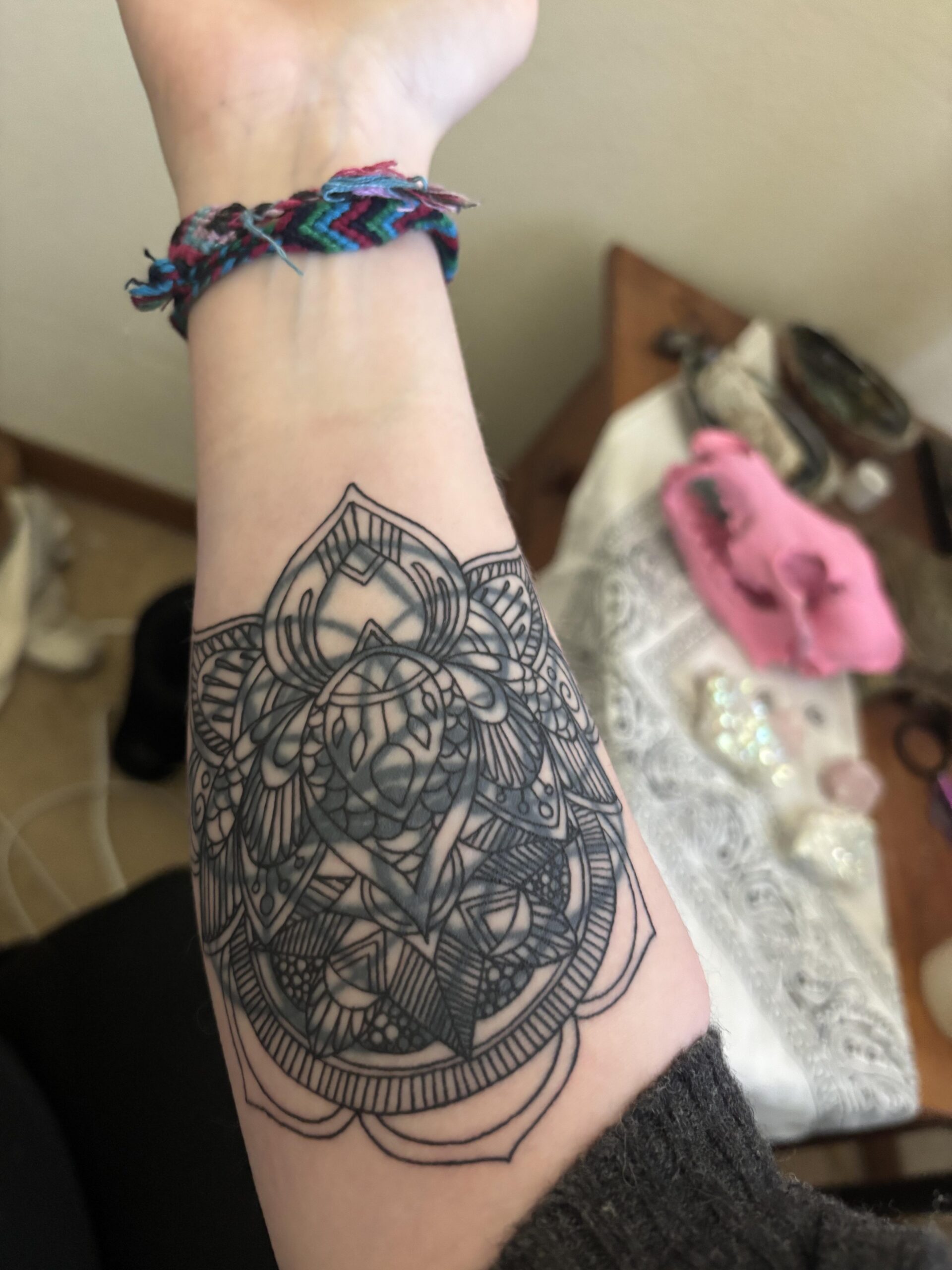Intricate Geometric Mandala Line Tattoo
