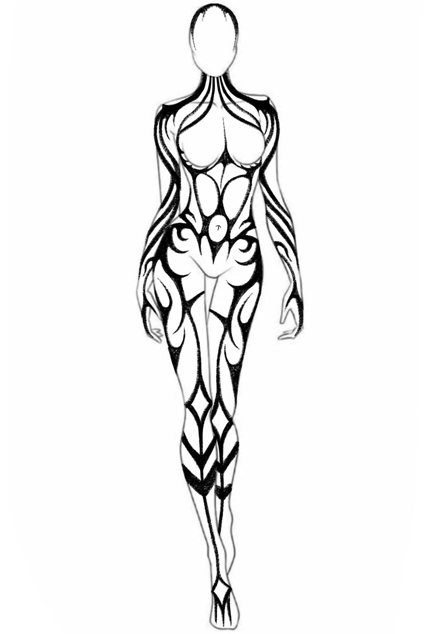 Elegant Full-Body Outline Tattoo Design