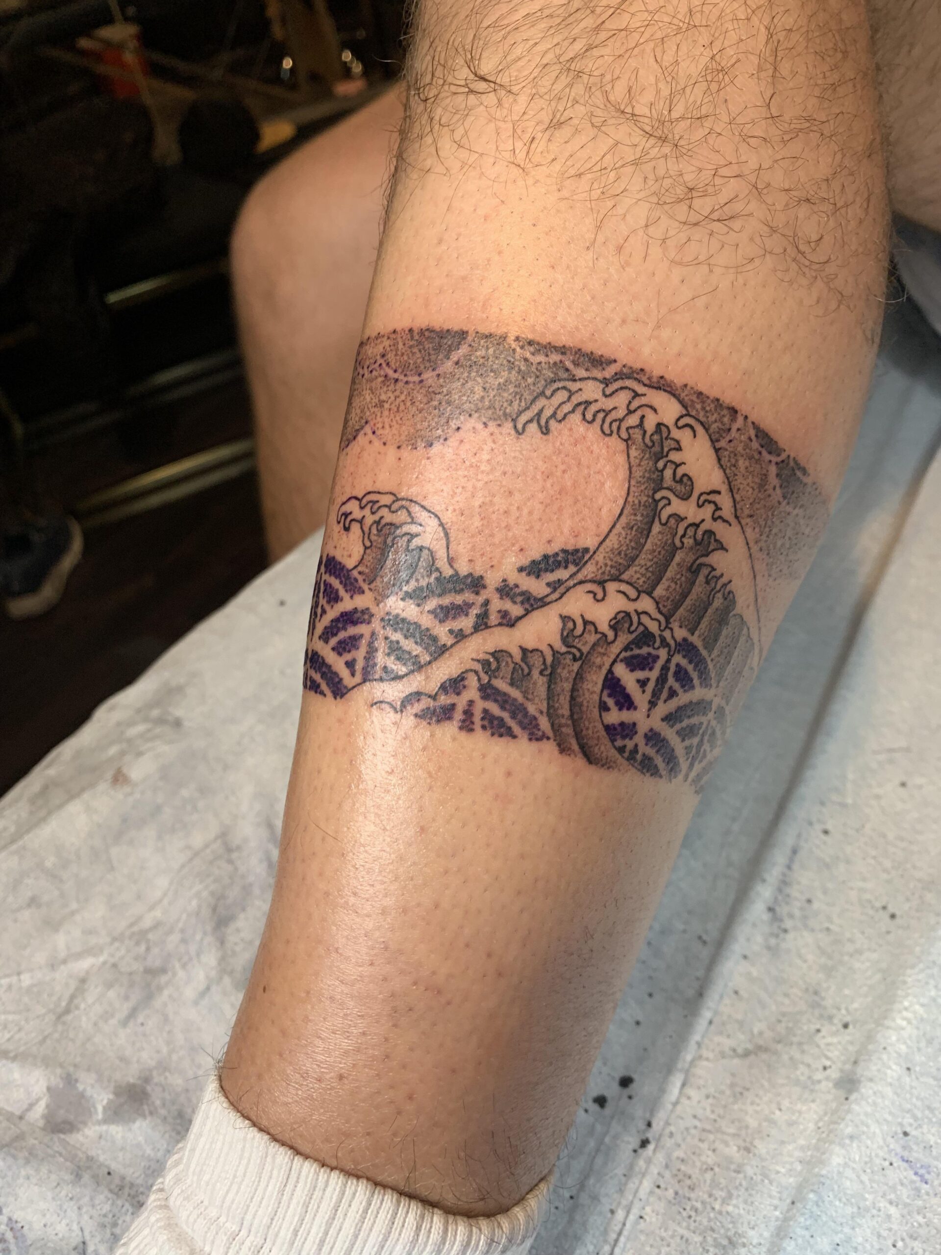 Wave Art Thigh Band Tattoo Inspiration