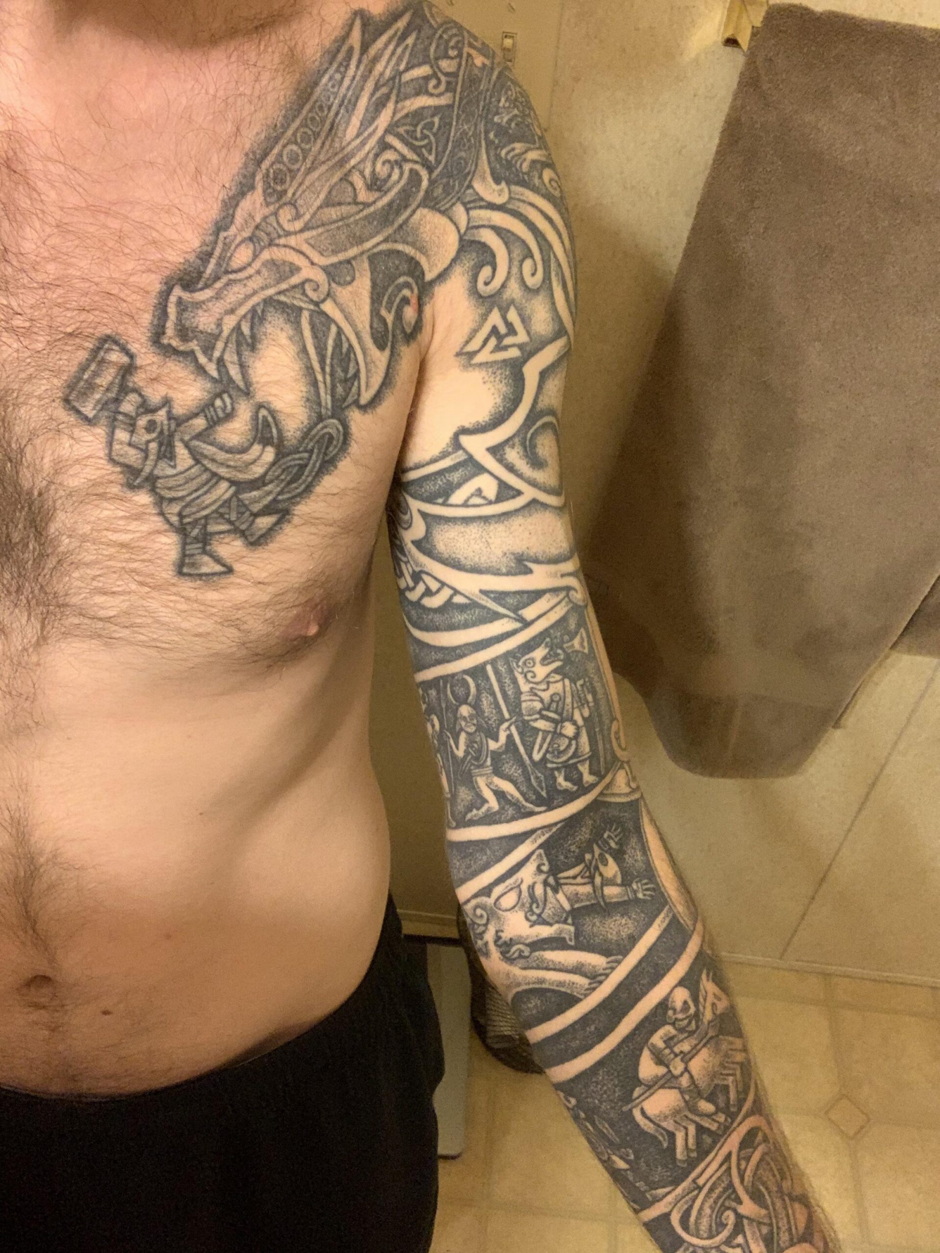 Detailed Norse god full arm sleeve
