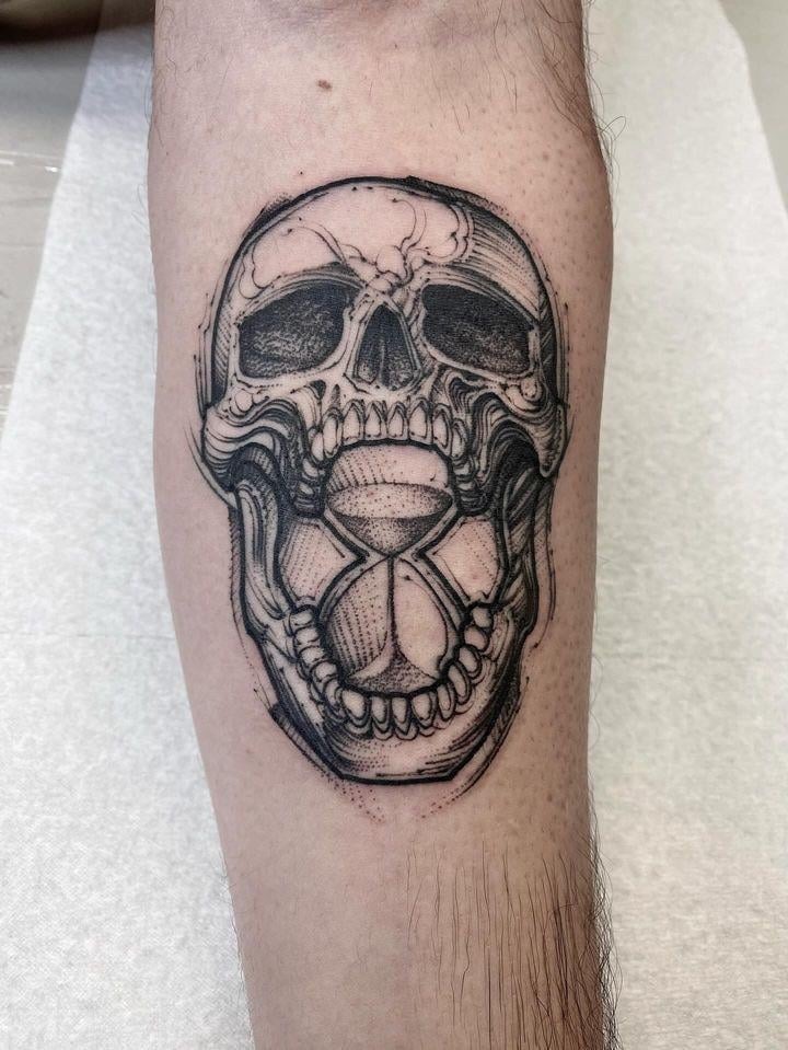 Dark Aesthetic Skull and Hourglass Ink