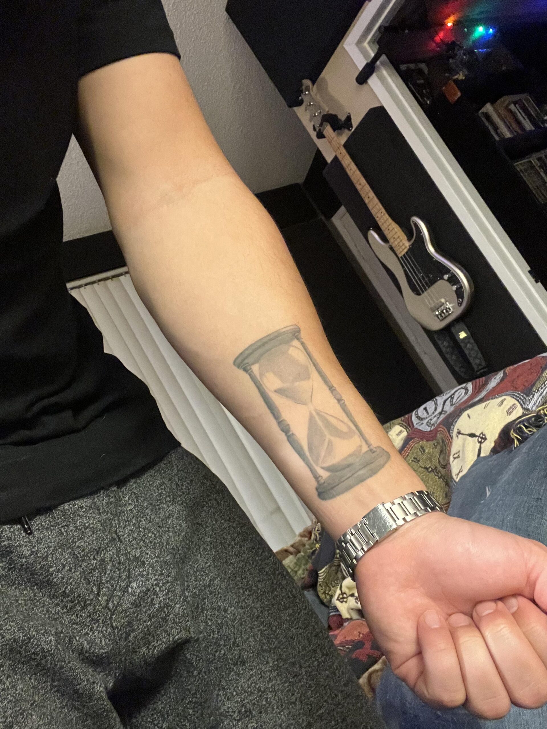 Clean Minimalist Hourglass Forearm Tattoo