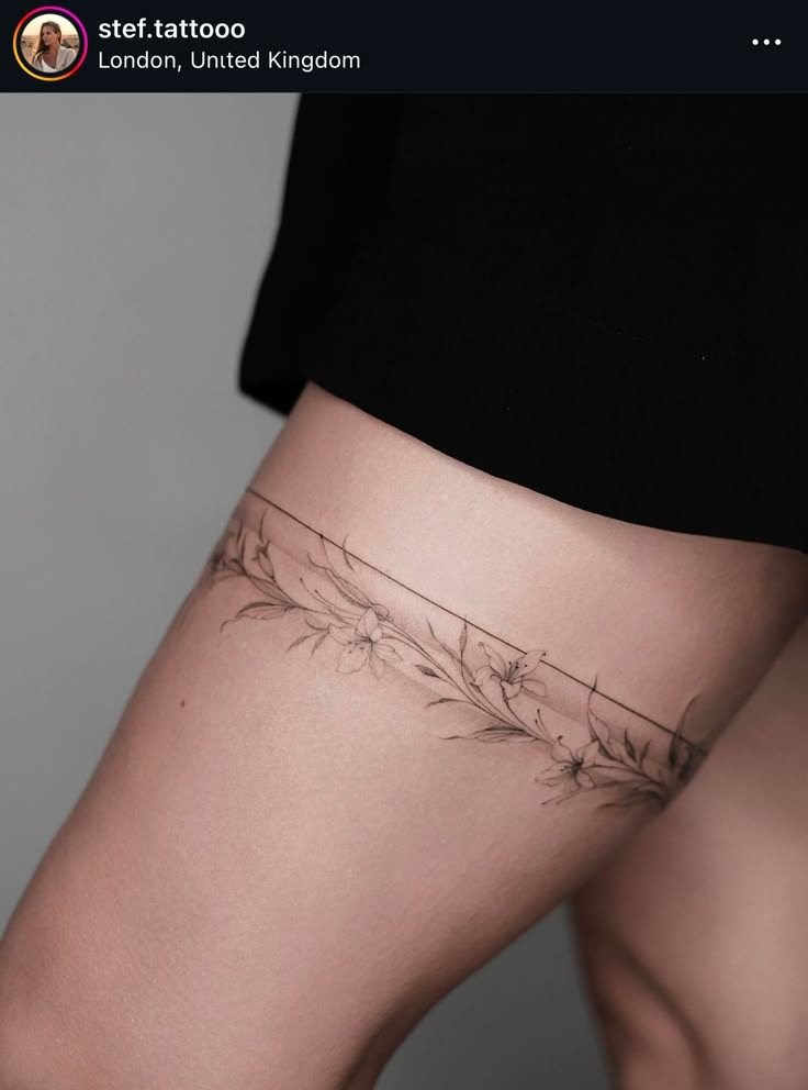 Elegant Floral Thigh Band Tattoo