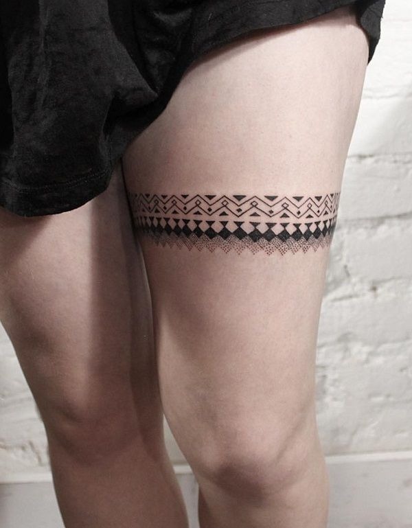 Geometric Patterned Leg Band Tattoo