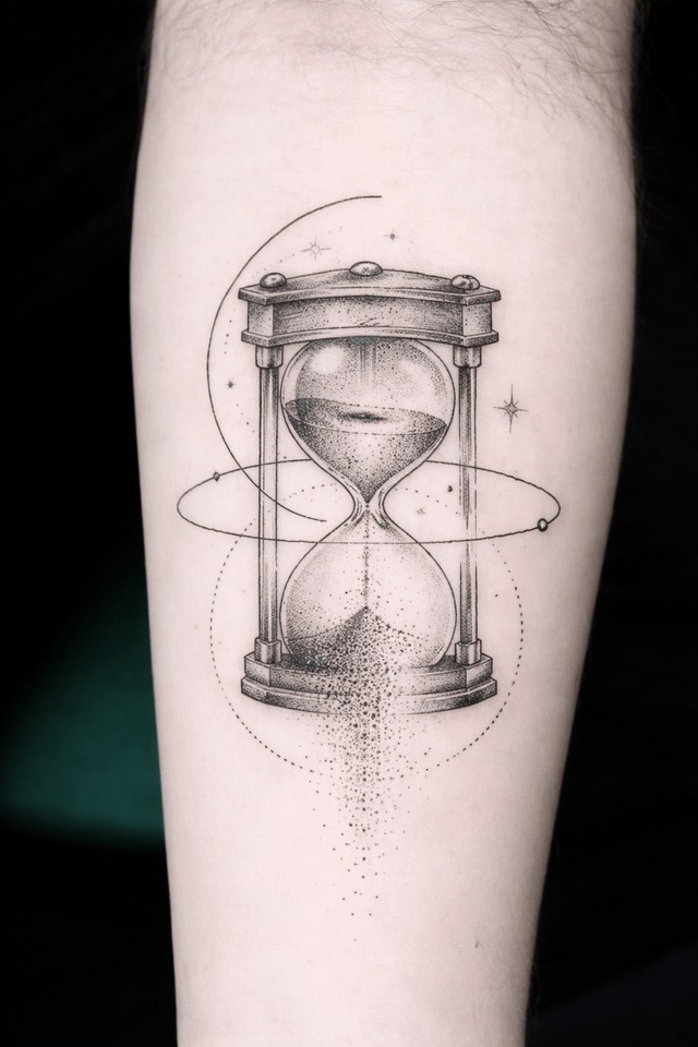Minimalist Fine-Line Hourglass Tattoo Design