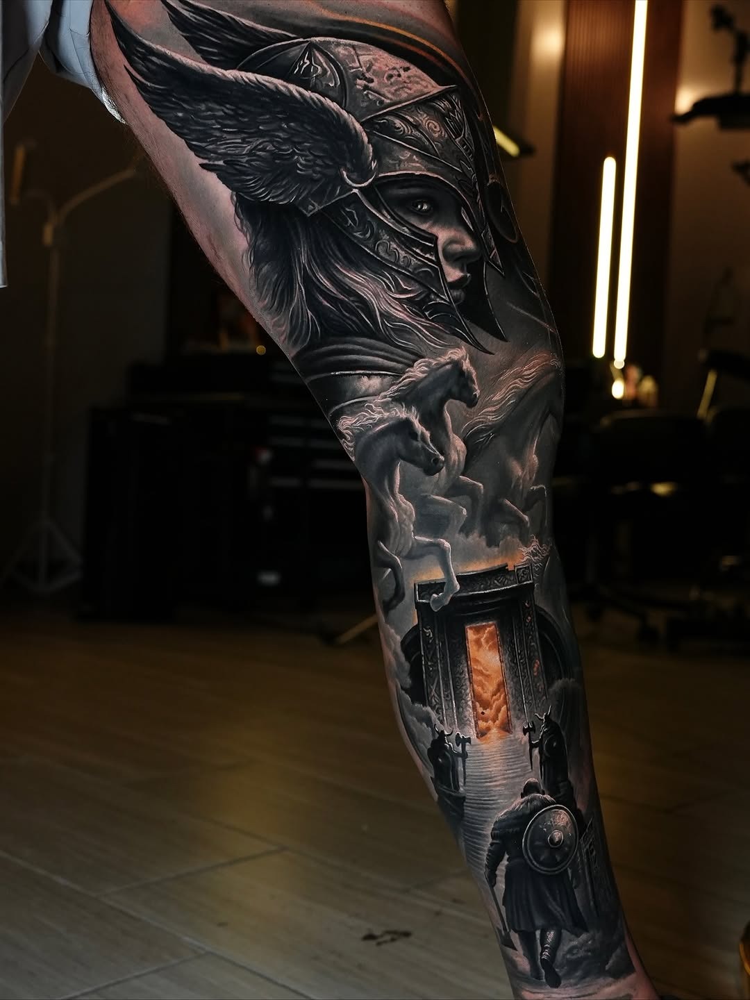 Epic Valkyrie Sleeve Tattoo Design