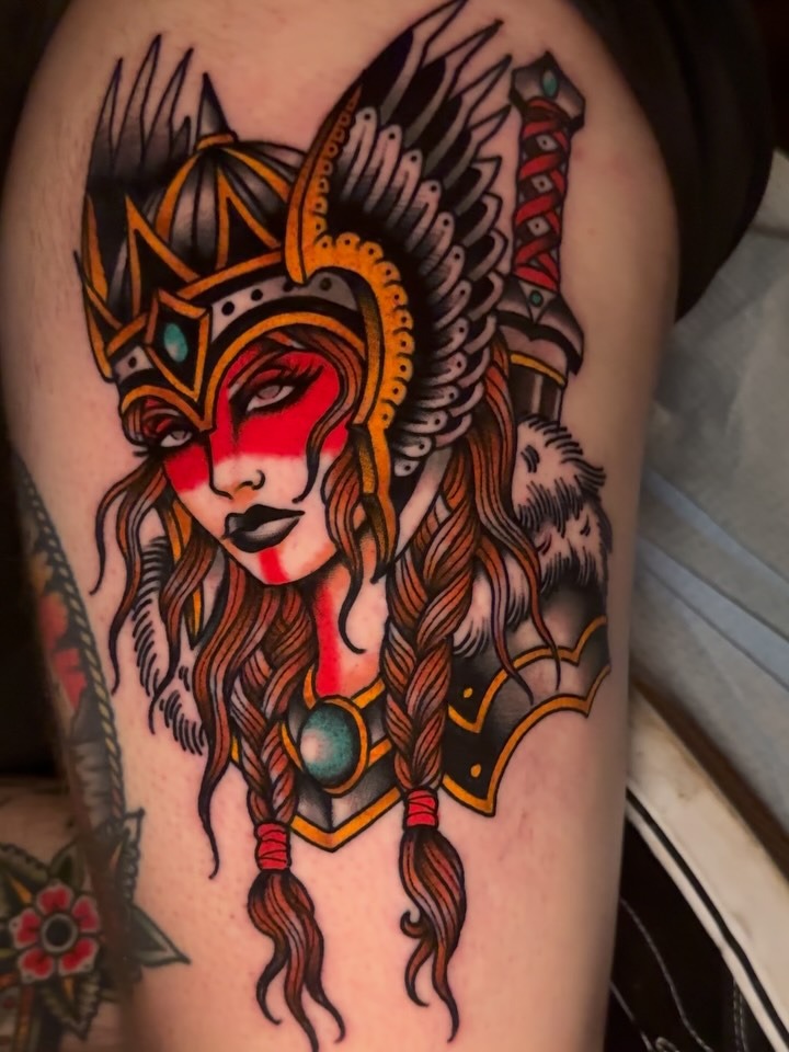 Colorful Valkyrie Warrior Tattoo Design