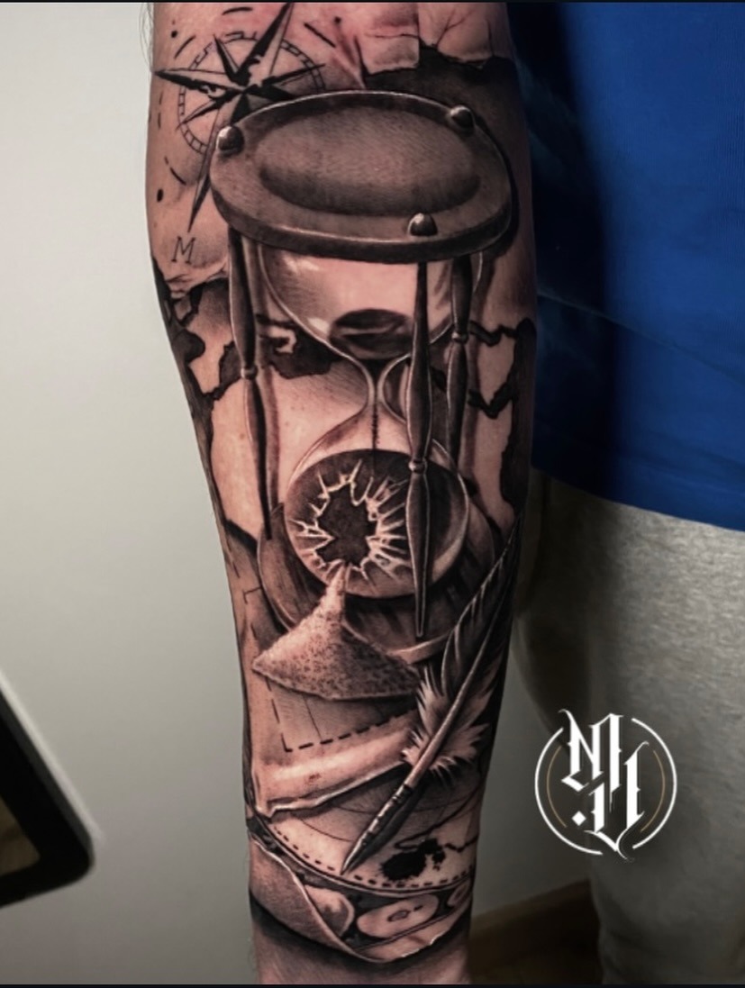 Sophisticated Hourglass Bicep Tattoo