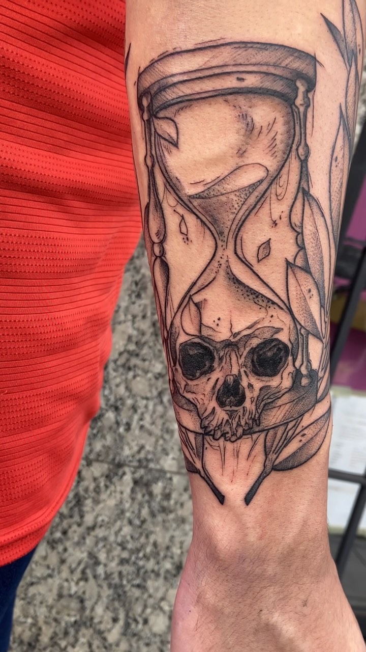 Dark Aesthetic Hourglass and Skull Ink