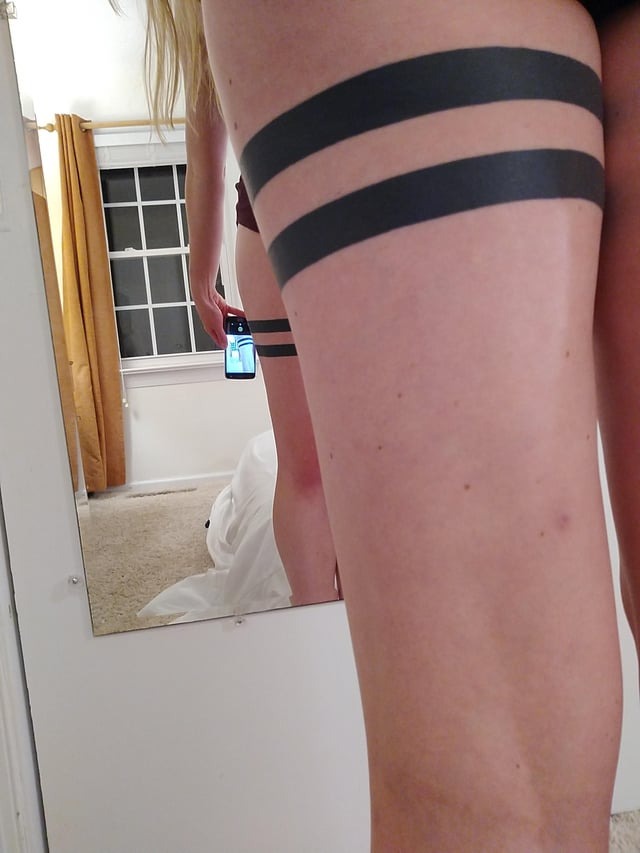 Bold Double Line Thigh Band Tattoo