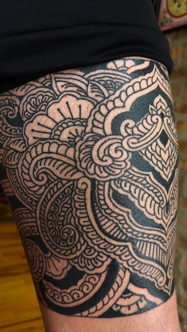 Intricate Mandala Thigh Band Tattoo