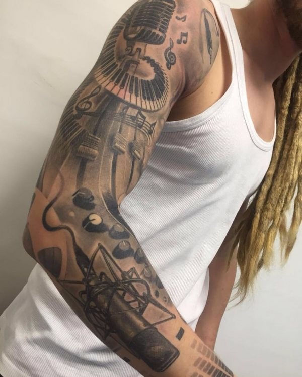 Detailed Music Sleeve Tattoo Inspiration