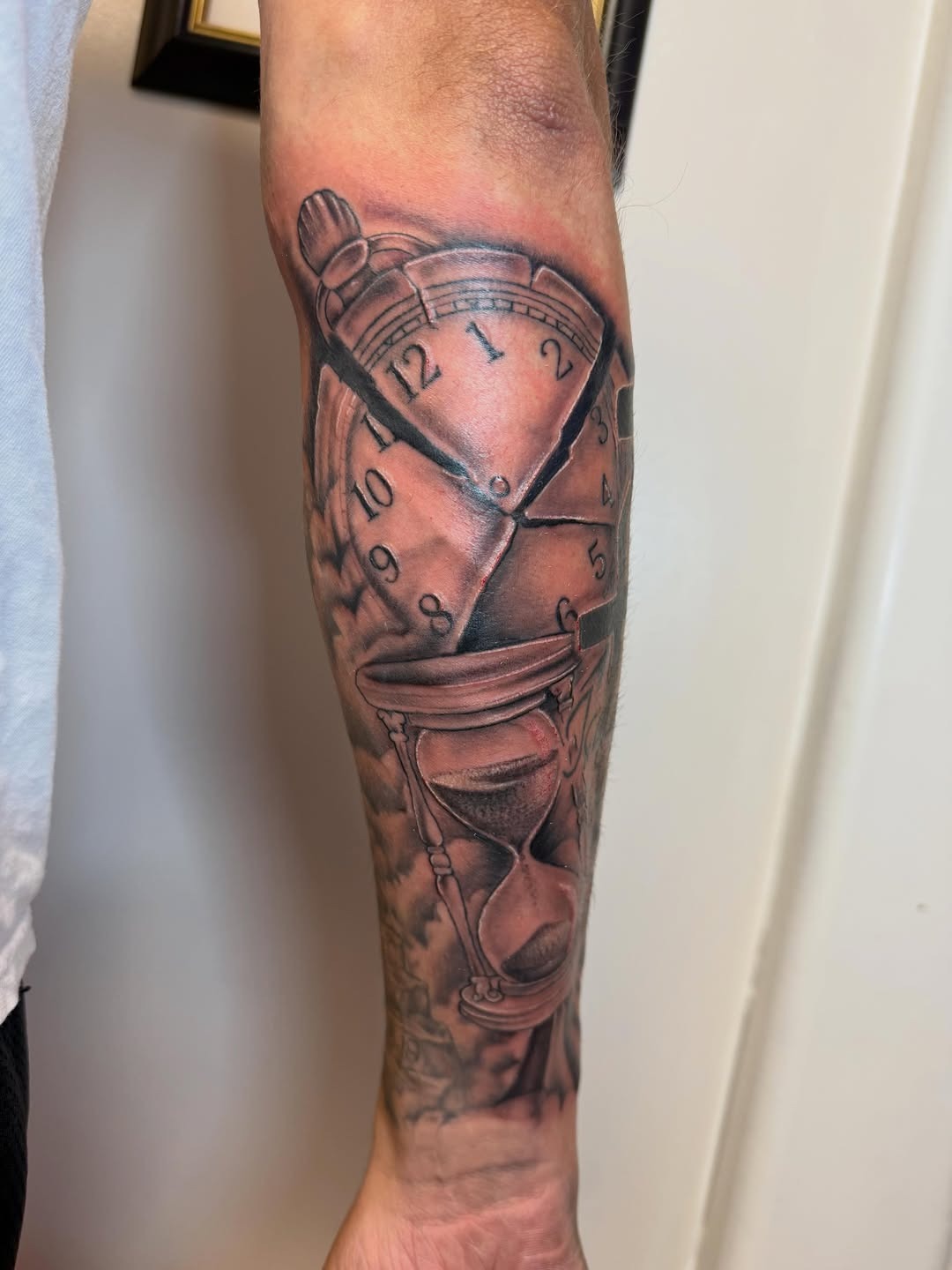 Intricate Black and Grey Hourglass Tattoo