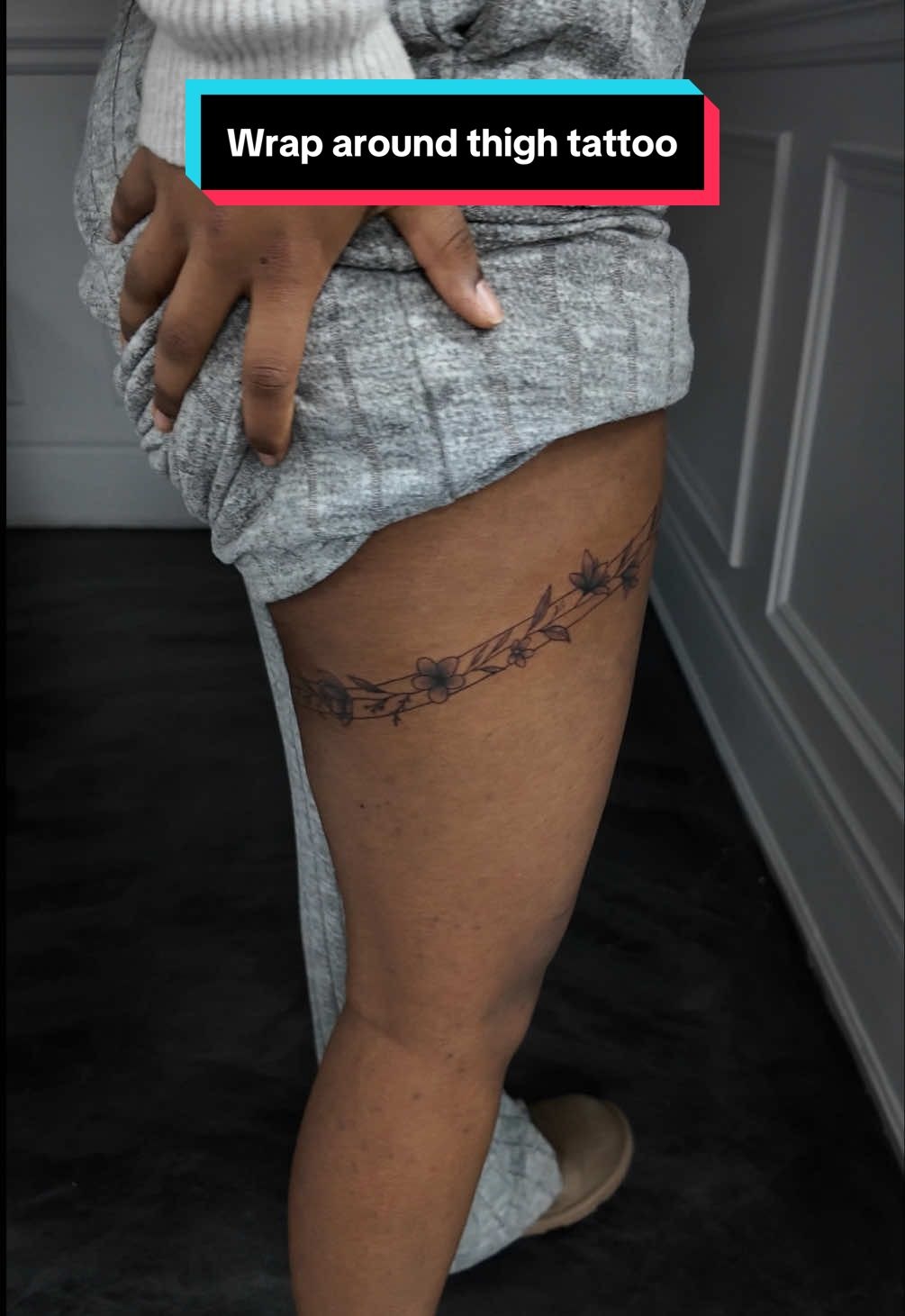 Delicate Floral Wrap-Around Thigh Tattoo