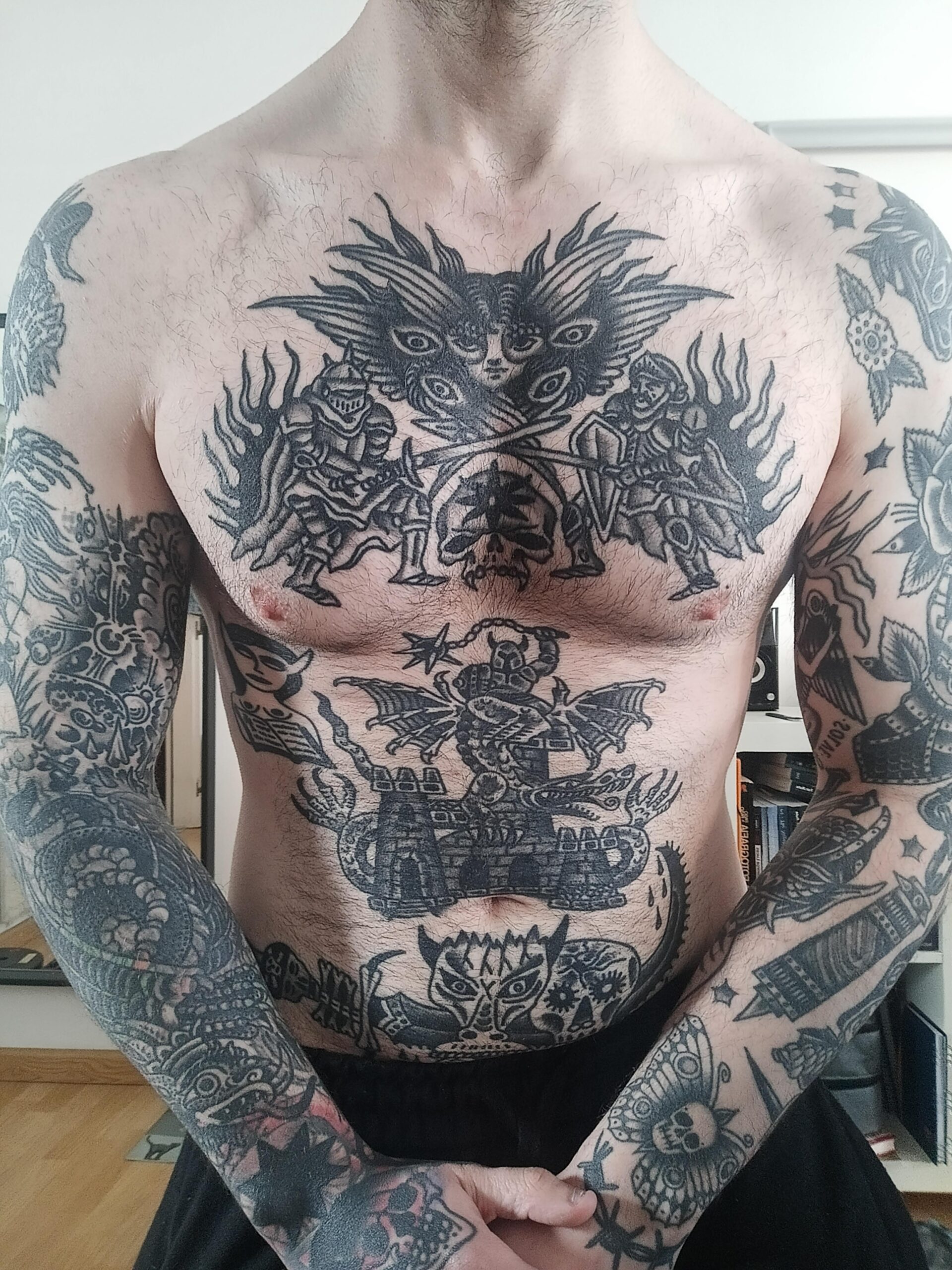 Intricate full-chest tattoo design