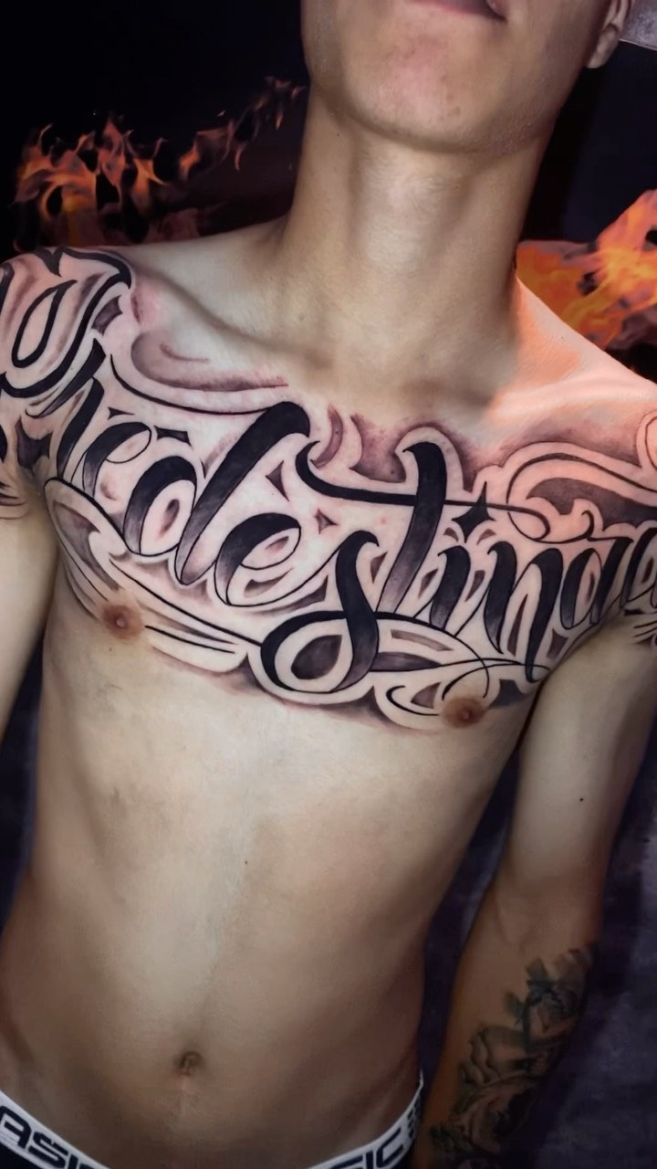 Lettering chest tattoo inspiration for men