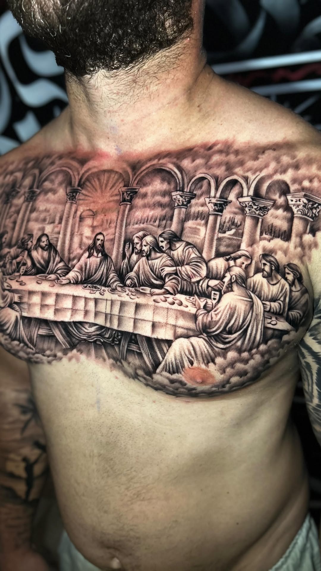 Detailed Biblical Chest Tattoo