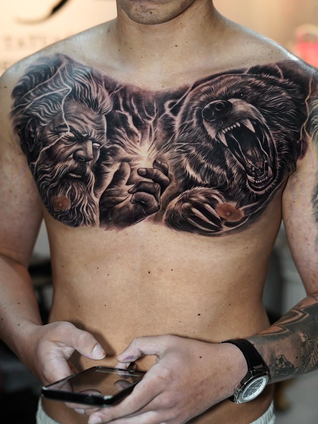 Dramatic Realistic Chest Tattoo