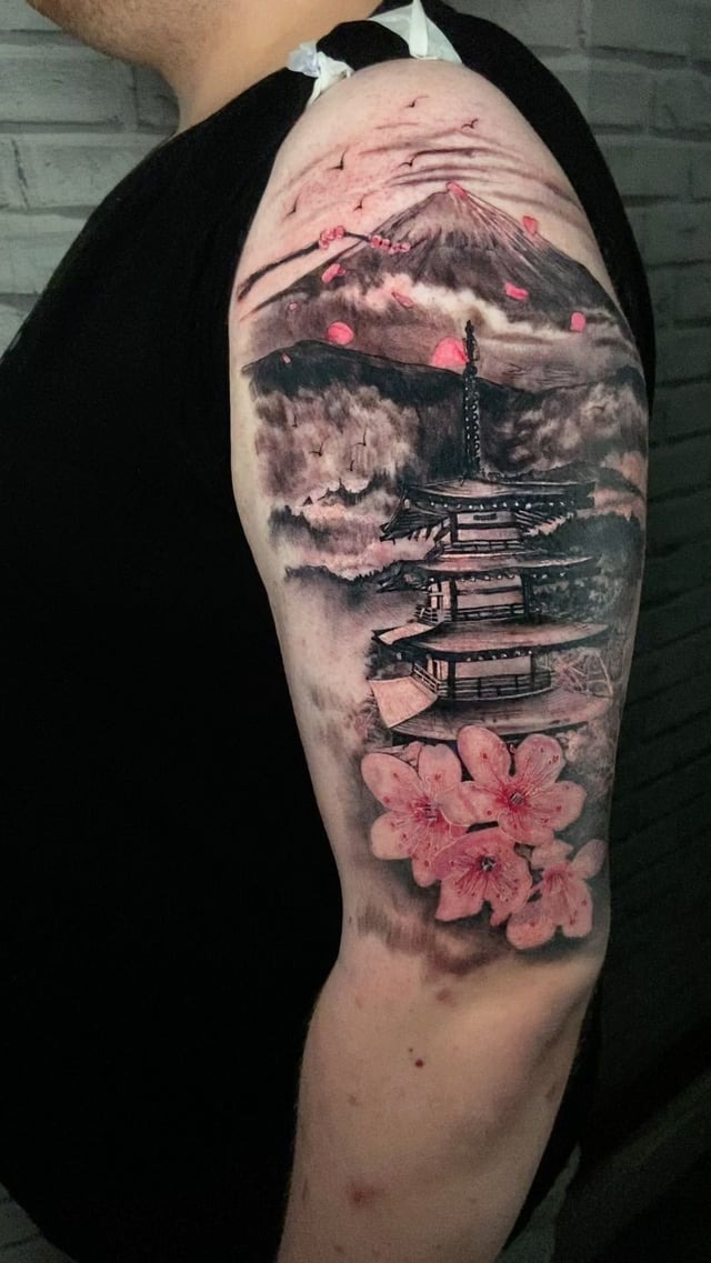 Detailed Japanese Landscape Arm Piece
