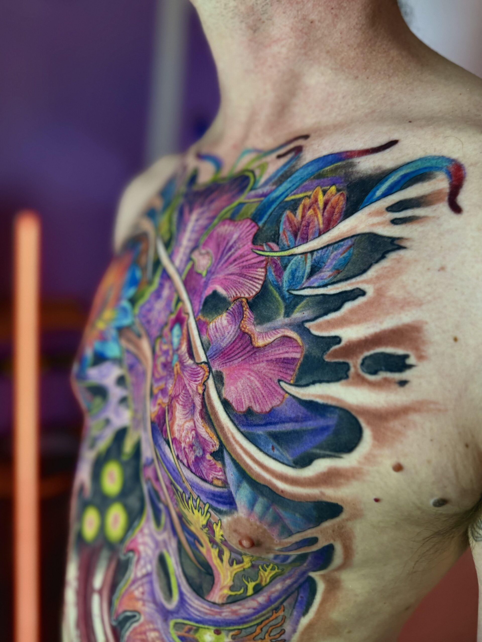Vibrant Japanese Style Chest Tattoo