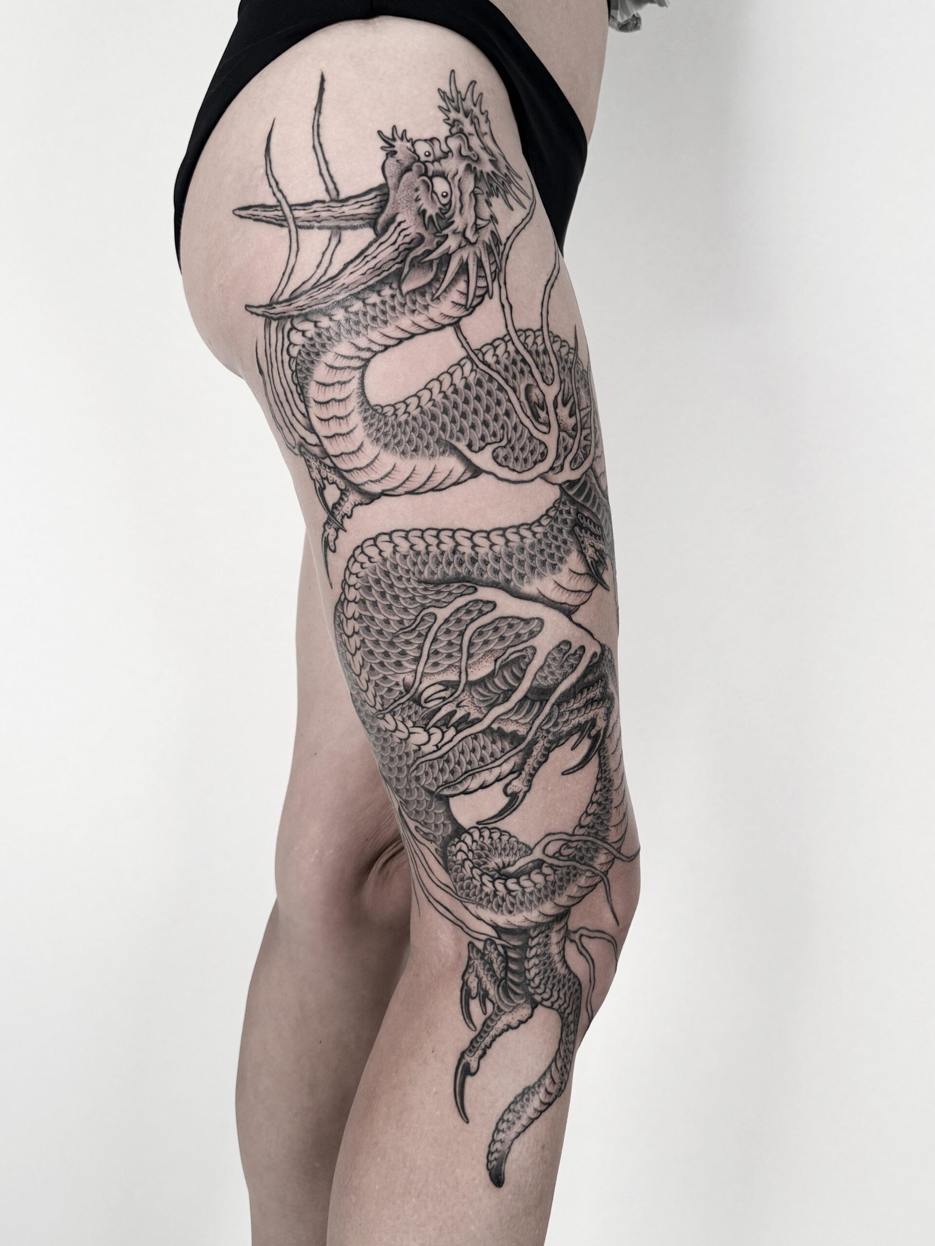 Stunning Japanese Dragon Leg Tattoo